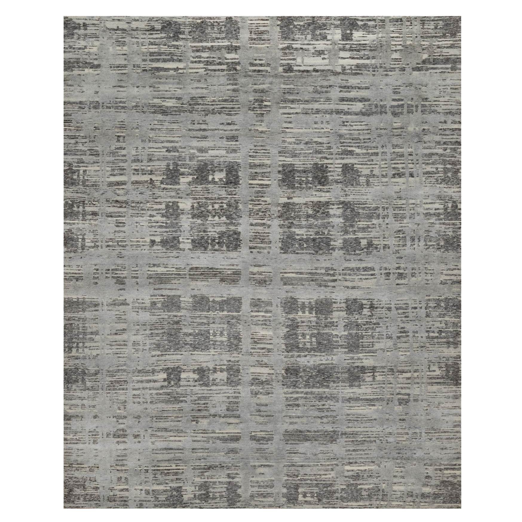 8
1 "x10
1" Grigio Annodato a mano Moderno Criss Cross Cancellato Design Lana Tappeto Orientale