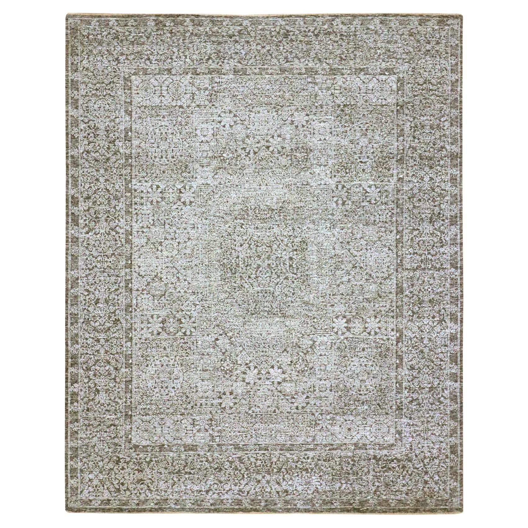 8'1 "x10'1" Grauer Pre Historic Mamluke Design Handgeknüpfter Orientteppich aus reiner Wolle