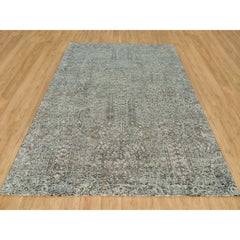 8'1"x10'1" Gray Willow Cypress Tree Design Silk with Wool Hand Knotted Rug