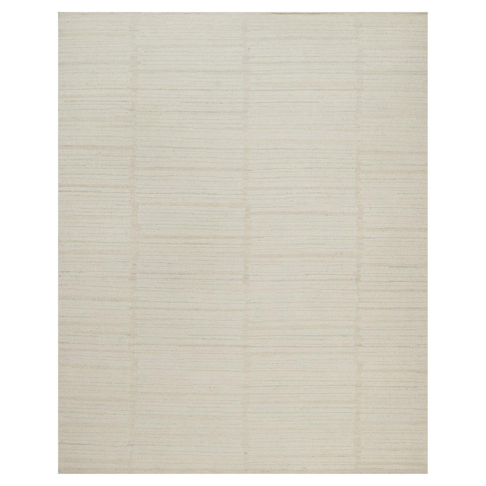8'1"x10'1" Ivory Hand Knotted Modern Piled Flat Weave Pure Wool Textured Rug