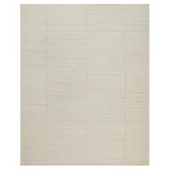 8'1"x10'1" Ivory Hand Knotted Modern Piled Flat Weave Pure Wool Textured Rug