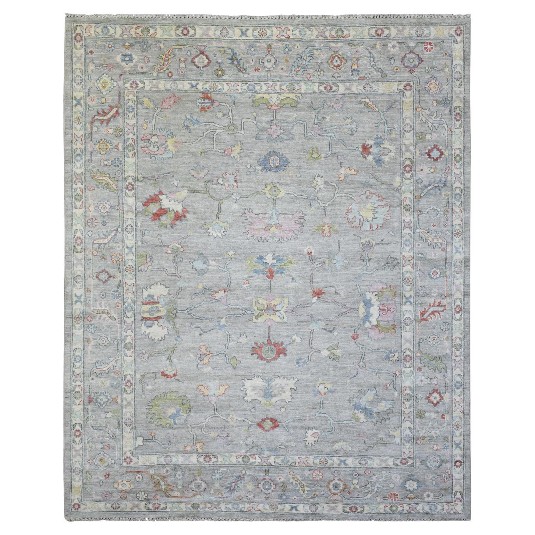 8'1 "x10'1" Hellgrau, Handgeknüpfter Afghanischer Angora Oushak, Weicher Wollteppich