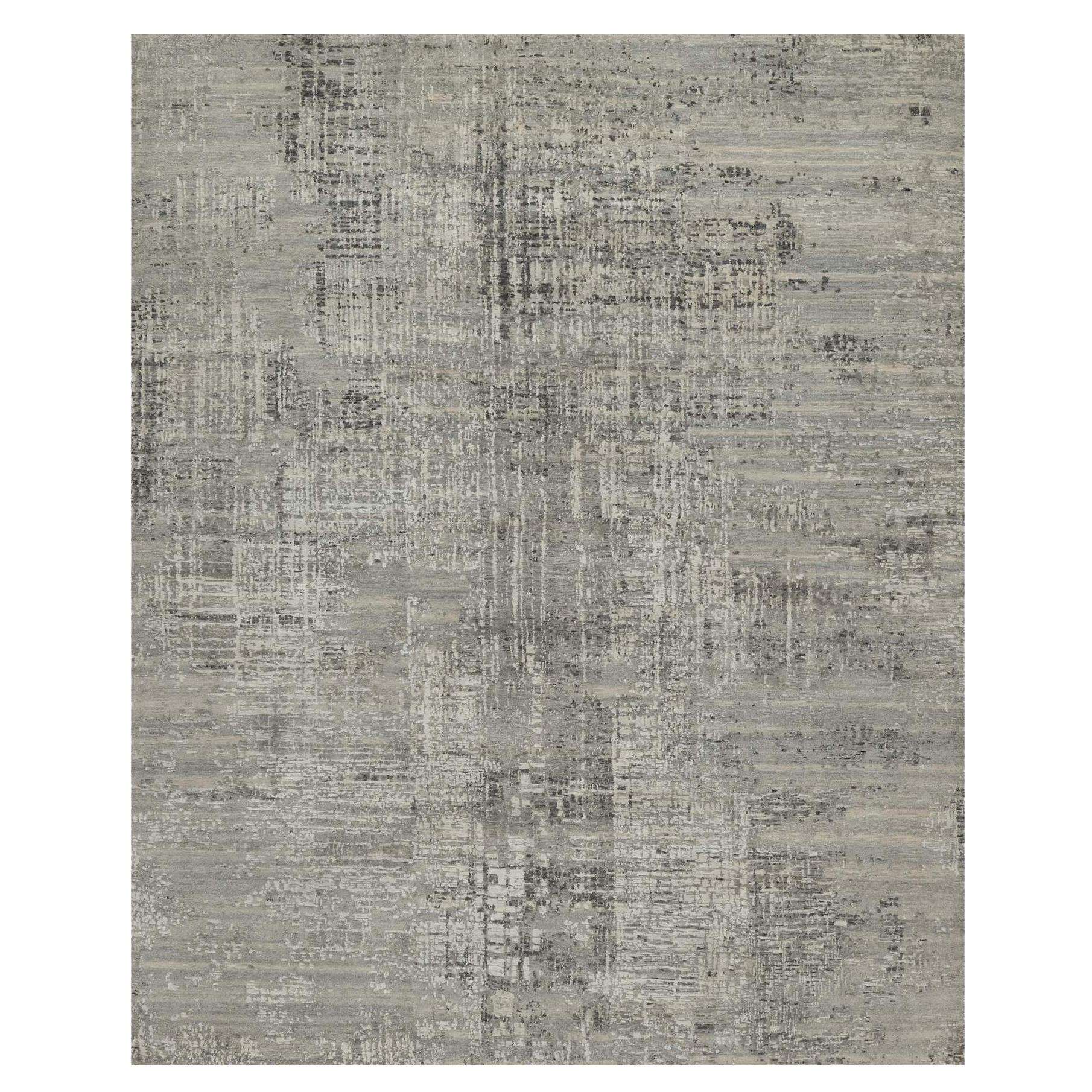 8
1 "x10
1" Light Gray Modern Erased Design Hand Knotted Undyed Natural Wool Rug