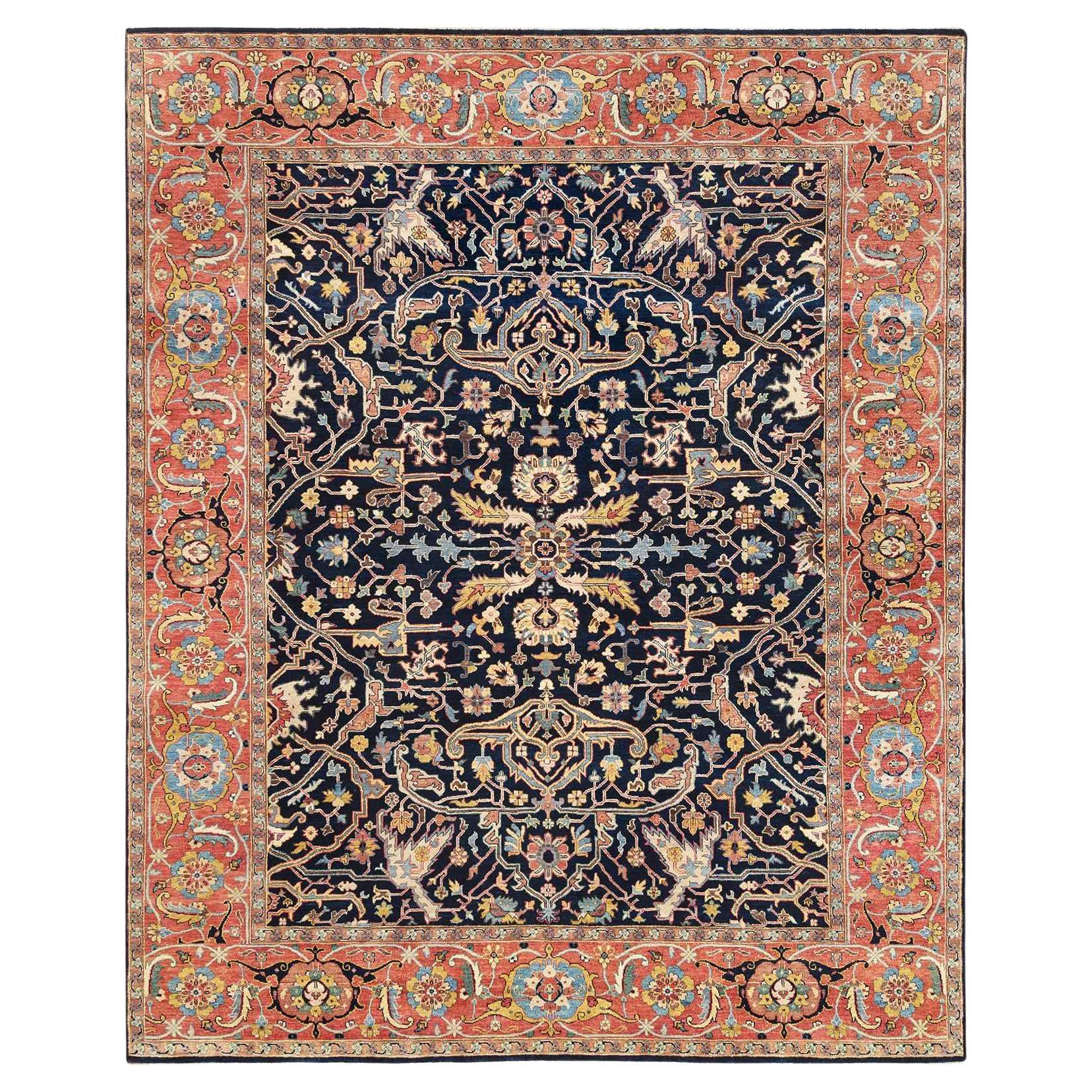 8'1 "x10'1" Bleu minuit antique Heriz Laine douce nouée à la main Rugs orientaux