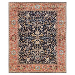8'1 "x10'1" Bleu minuit antique Heriz Laine douce nouée à la main Rugs orientaux