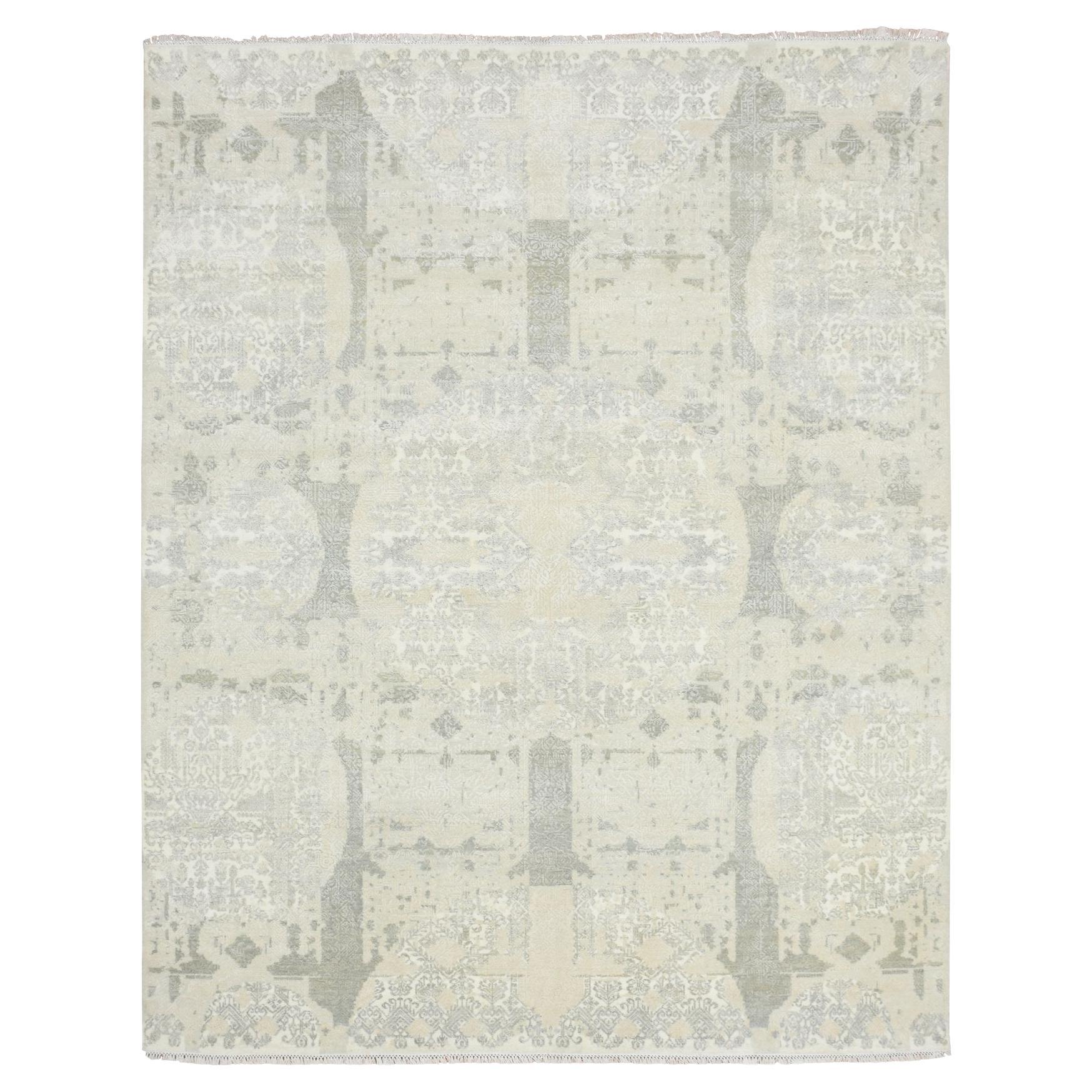 8'1 "x10'1" Oyster White Jewelry Design annodato a mano in lana e seta Oriental Rugs
