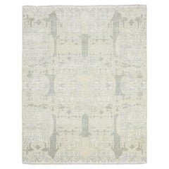 8'1"x10'1" Oyster White Jewelry Design Hand Knotted Wool and Silk Oriental Rug