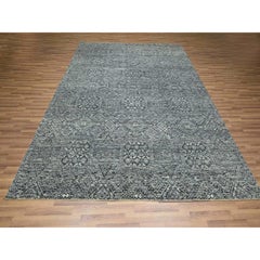 8'1"x10'1" Pebble Gray Intricate Geometric Design Wool and Silk Hand Knotted Rug