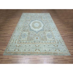 8'1"x10'1" Pistachio Green Hand Knotted Historic Mamluk Design Wool Oriental Rug