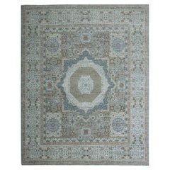 8'1"x10'1" Pistachio Green Hand Knotted Historic Mamluk Design Wool Oriental Rug