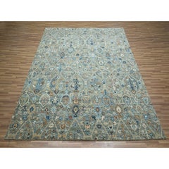 8'1"x10'1" Sage Green Wool Hand Knotted Trellis Borderless Garden Design Rug