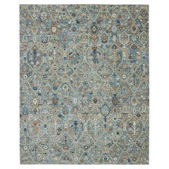 8'1"x10'1" Sage Green Wool Hand Knotted Trellis Borderless Garden Design Rug