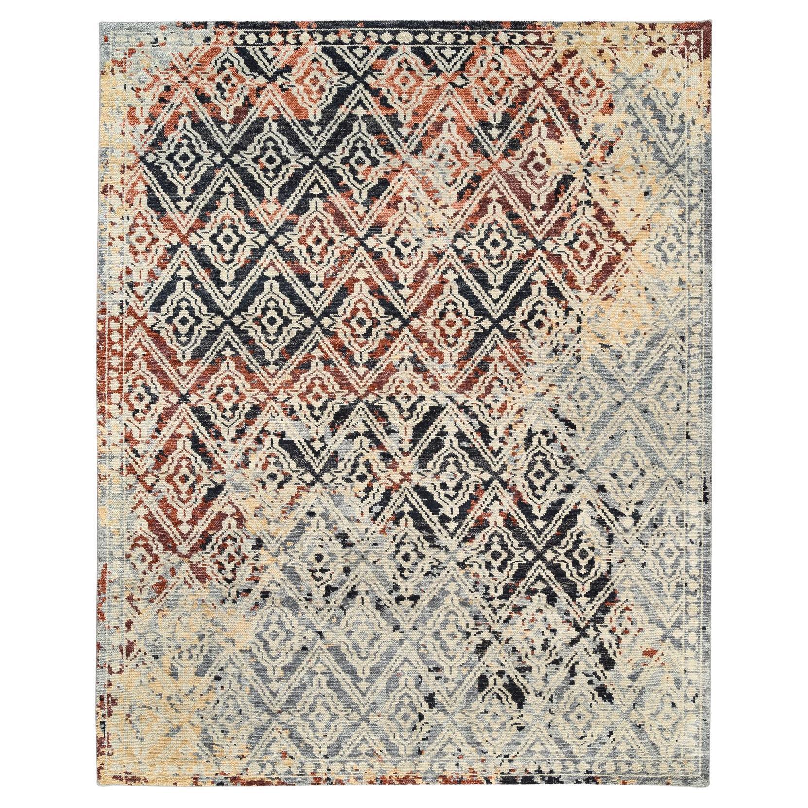 8'1 "x10'1" Silver Supple Collection Erased Mughal Design Hand Knotted Wool RUg