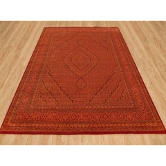 8'1"x10'1" Spicy Orange Wool and Silk Tebraz Mahi Hand Knotted Oriental Rug