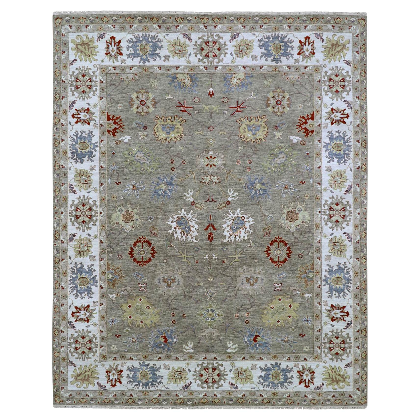 8'1"x10'1" Steingrauer Agra-Wollteppich mit Ziegler-Design-Blattmotiven, handgeknüpft im Angebot