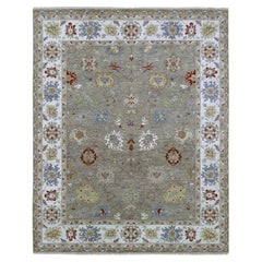 8'1"x10'1" Steingrauer Agra-Wollteppich mit Ziegler-Design-Blattmotiven, handgeknüpft