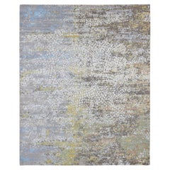 8'1 "x10'1" White Colorful Wool-Silk Erased Roman Mosaic Design Hand Knotted Rug (tapis noué à la main)