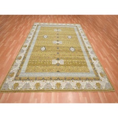 8'1"x10'1" Yellow Khotan Influence with Pomegranate Design Hand Knotted Wool Rug