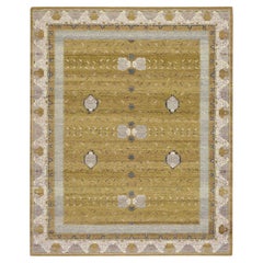 8'1"x10'1" Yellow Khotan Influence with Pomegranate Design Hand Knotted Wool Rug