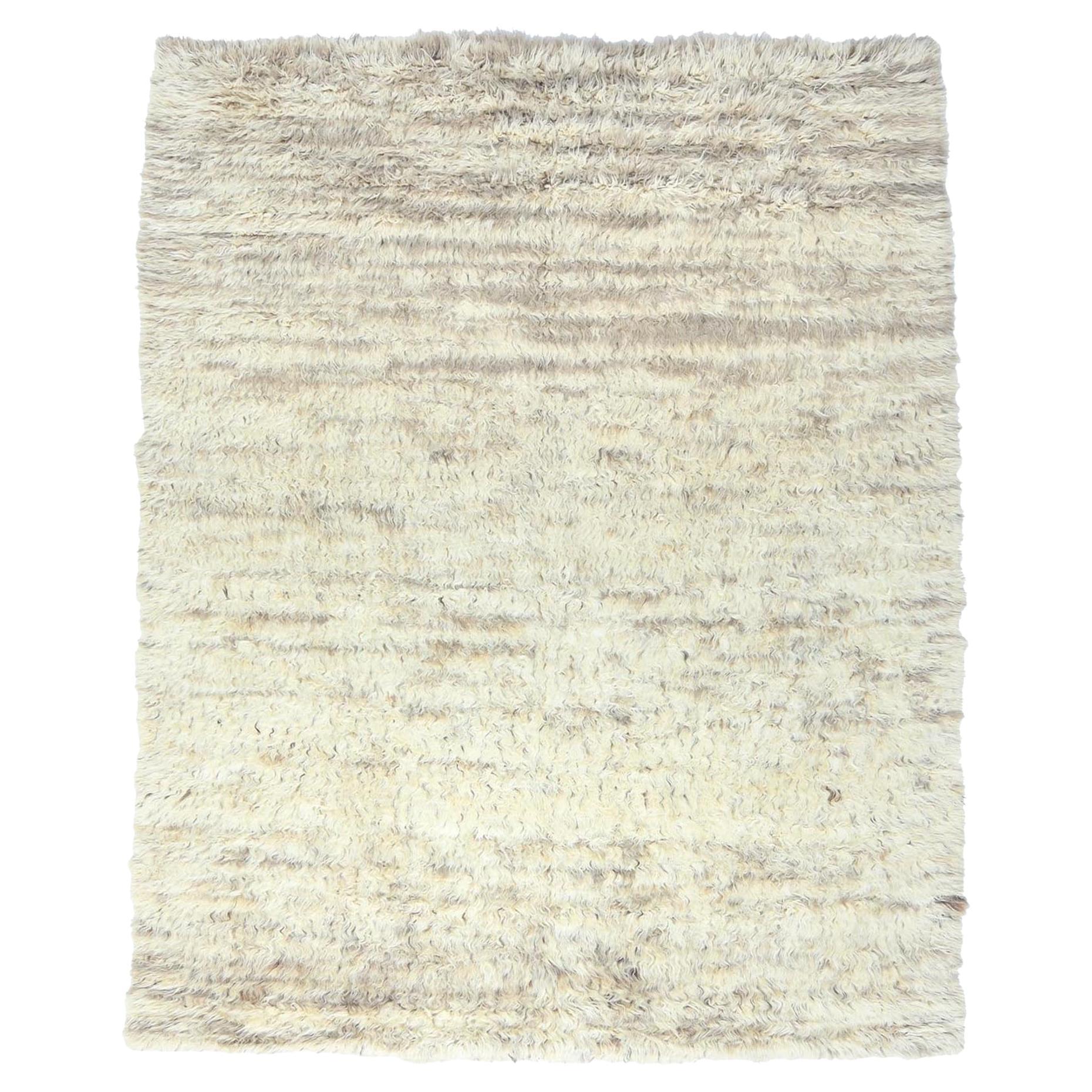 8'1 "x10'1 "Pearl Ivory, Ben Ourain Moroccan Berber, Morbida lana, Tappeto annodato a mano