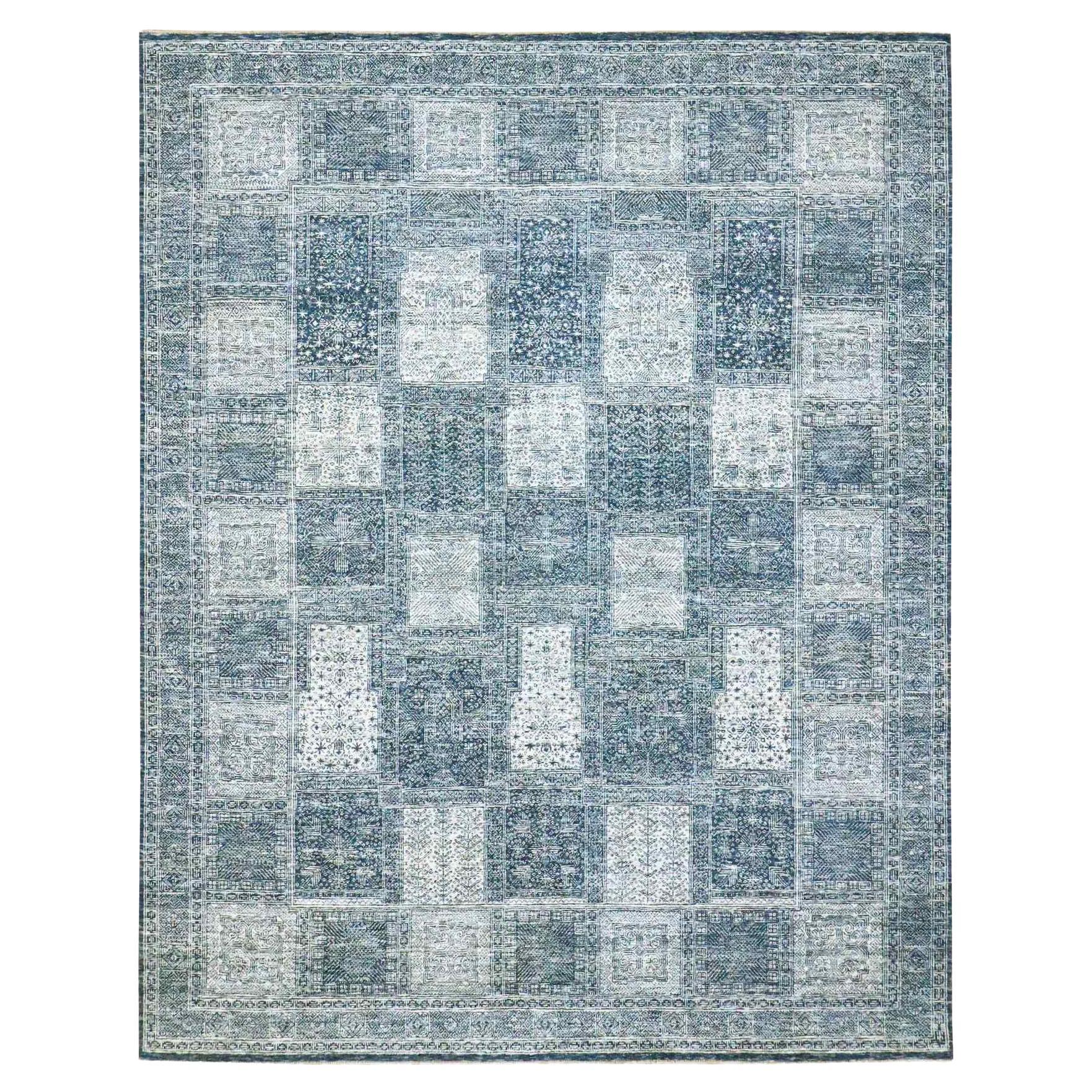 8
1 "x10
2" Aegean Blue Garden Design Agra Annodato a mano 100% Lana Tappeto Orientale in vendita