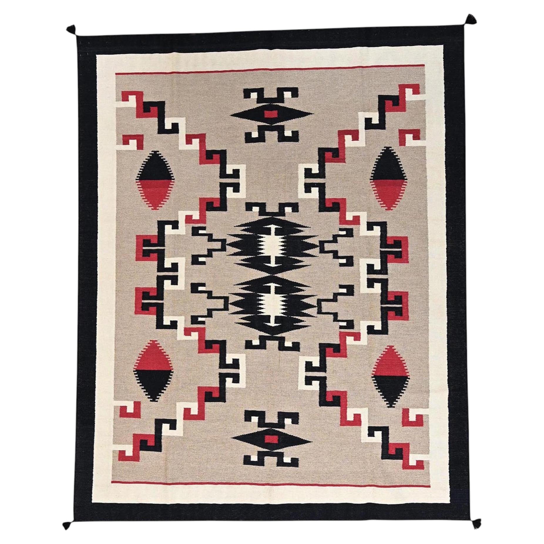8'1"x10'2" Brown Flat Weave Southwest Geometric Design Hand Woven Pure Wool Rug