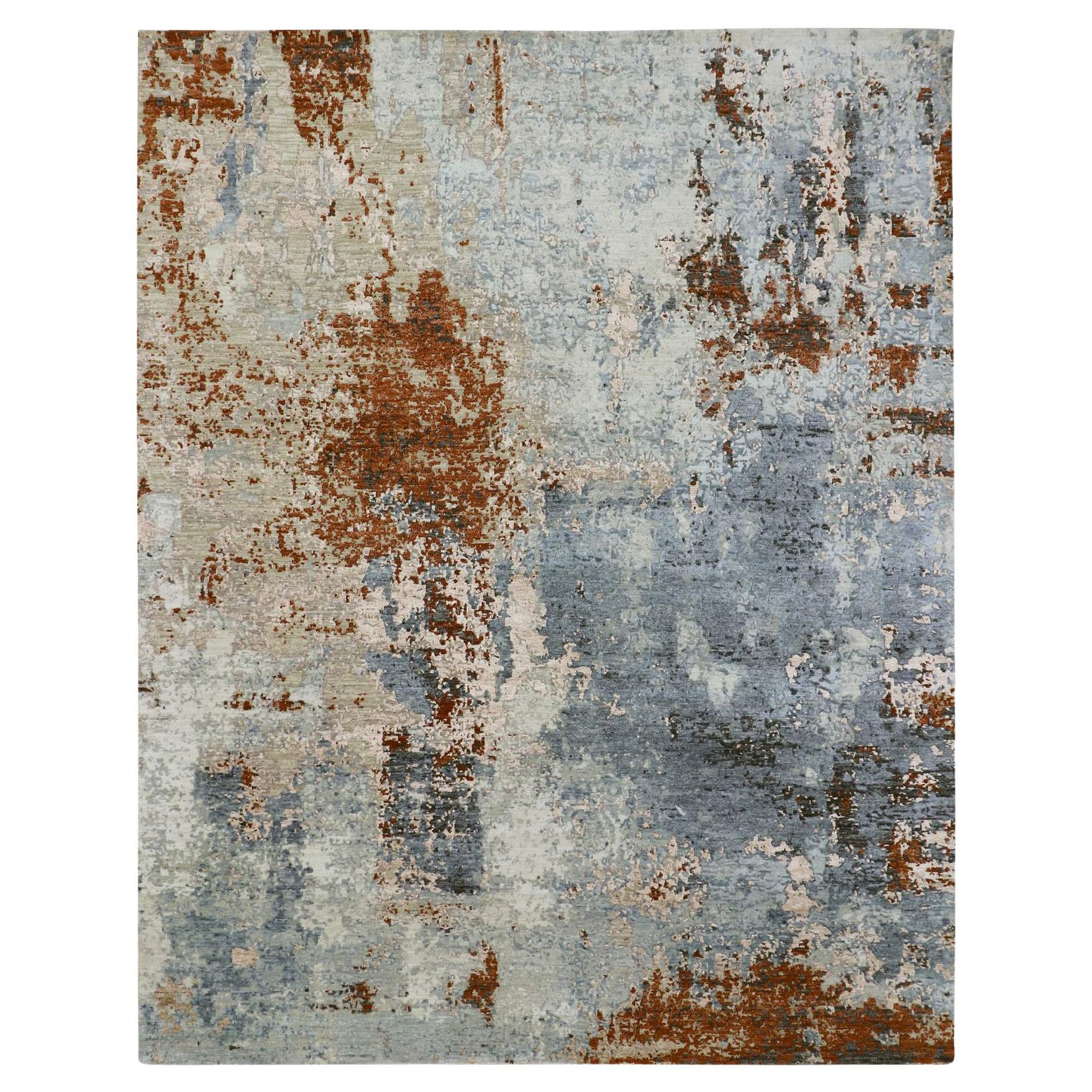 8'1 "x10'2" Grigio e Beige Persian Knot Abstract Design Tappeto annodato a mano interamente in lana