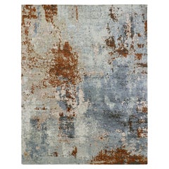 8'1"x10'2" Grau & Beige Persischer Knot Abstraktes Design Handgeknüpfter Teppich aus aller Wolle