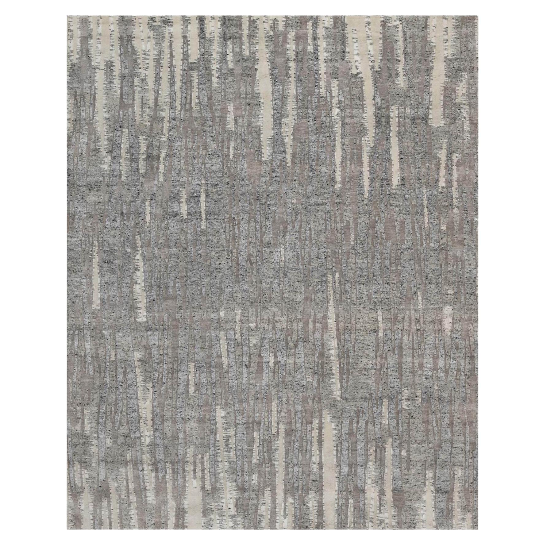 8'1 "x10'2" Tapis en laine népalaise texturée, tissé avec Line Design, noué à la main. en vente