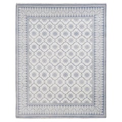 8'1"x10'2" Ivory, Agra Mughal Dynasty Design, Cotton, Hand Knotted, Oriental Rug