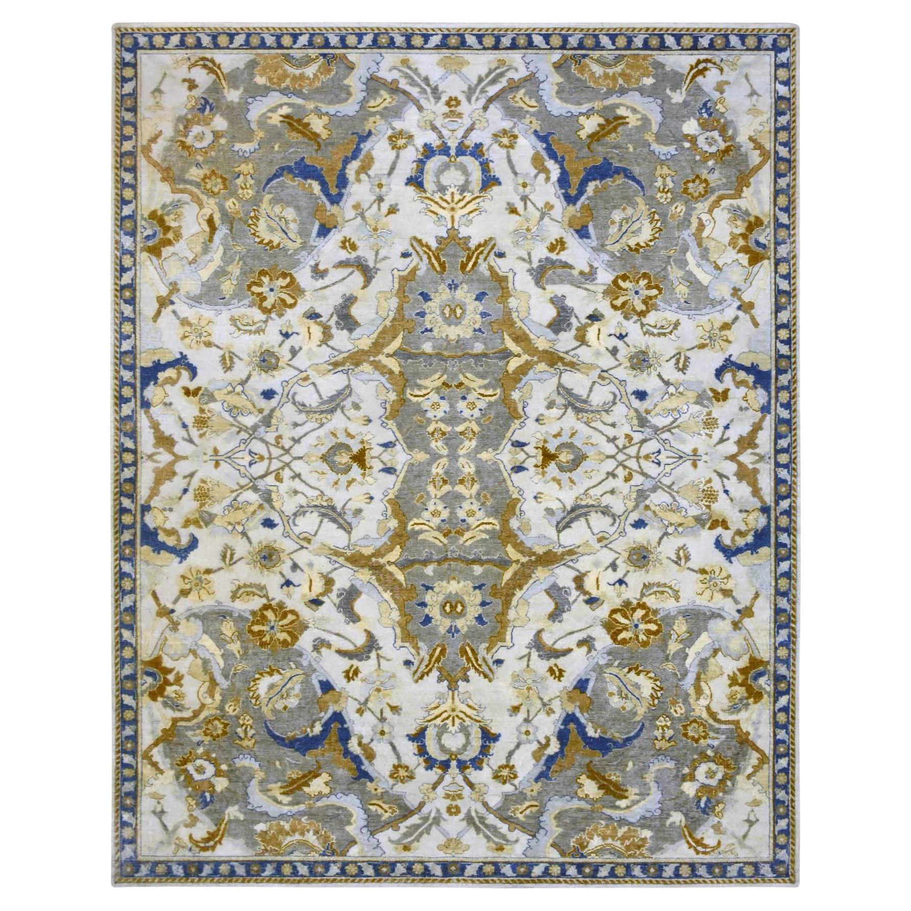 8'1 "x10'2" Alfombra de pura lana anudada a mano con diseño persa Polonesa Czartoryski marfil