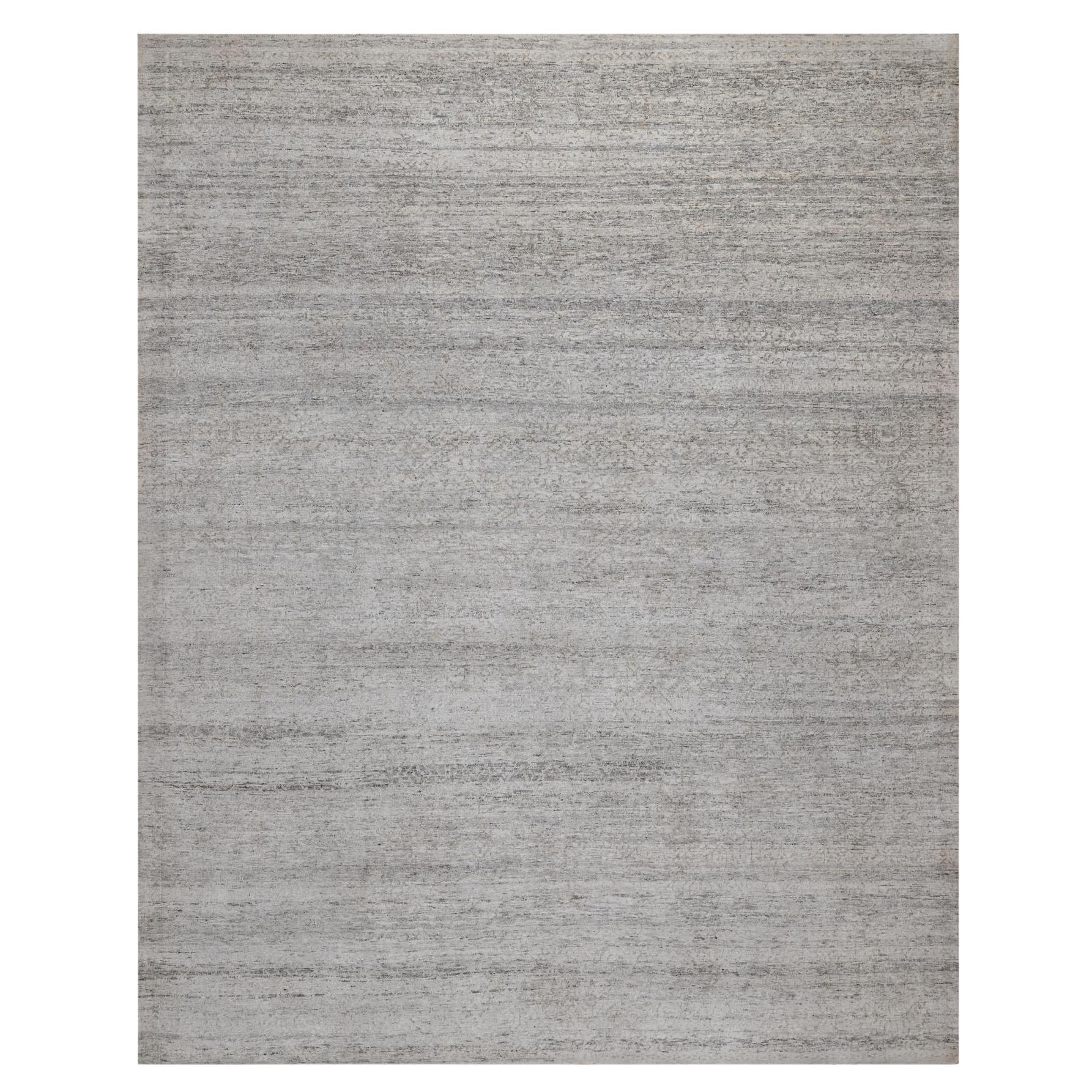 8'1 "x10'2" Light Gray Modern Design Undyed Natural Wool Hand Knotted Rug