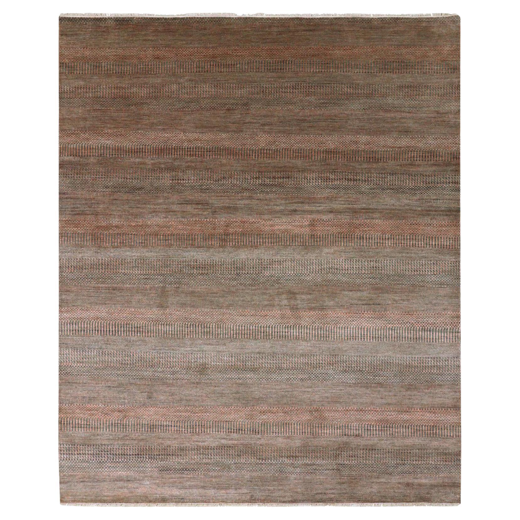 8'1 "x10'2" Rust Brown Modern Grass Design Tappeto tinto in lana e seta annodato a mano in vendita