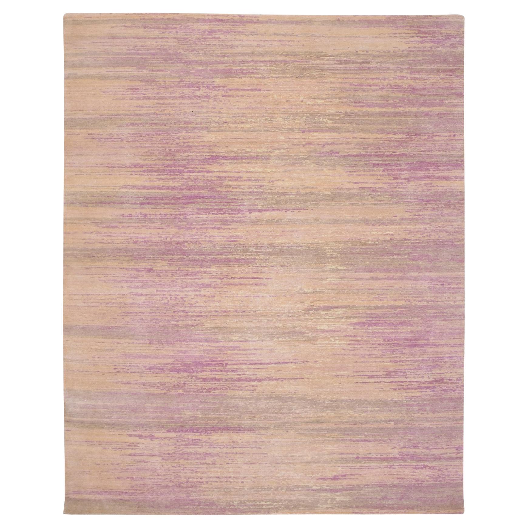 8'1 "x10'3" Fuscia Pink Horizontal Ombre Design/One Tappeto in pura lana annodato a mano