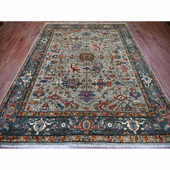 Alfombra de lana suave tejida a mano, de 8'1" x 10'3", con diseño Heriz gris por toda la superficie, calidad Aryana