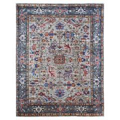 8'1"x10'3" Gray Heriz All Over Design Aryana Grade Hand Knotted Soft Wool Rug