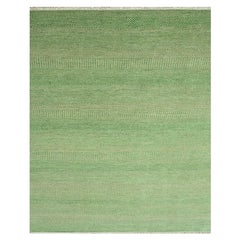 8'1"x10'3" Green Modern Grass Design Hand Knotted Wool and Silk Oriental Rug