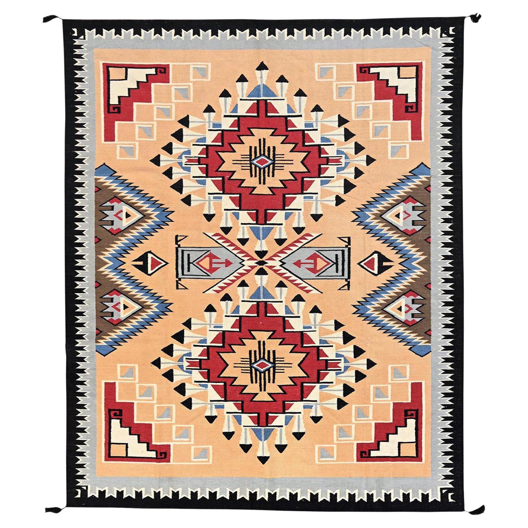 8
1"x10
3" Peach Color 100% Wool American Indian Southwest Design Hand Woven Rug