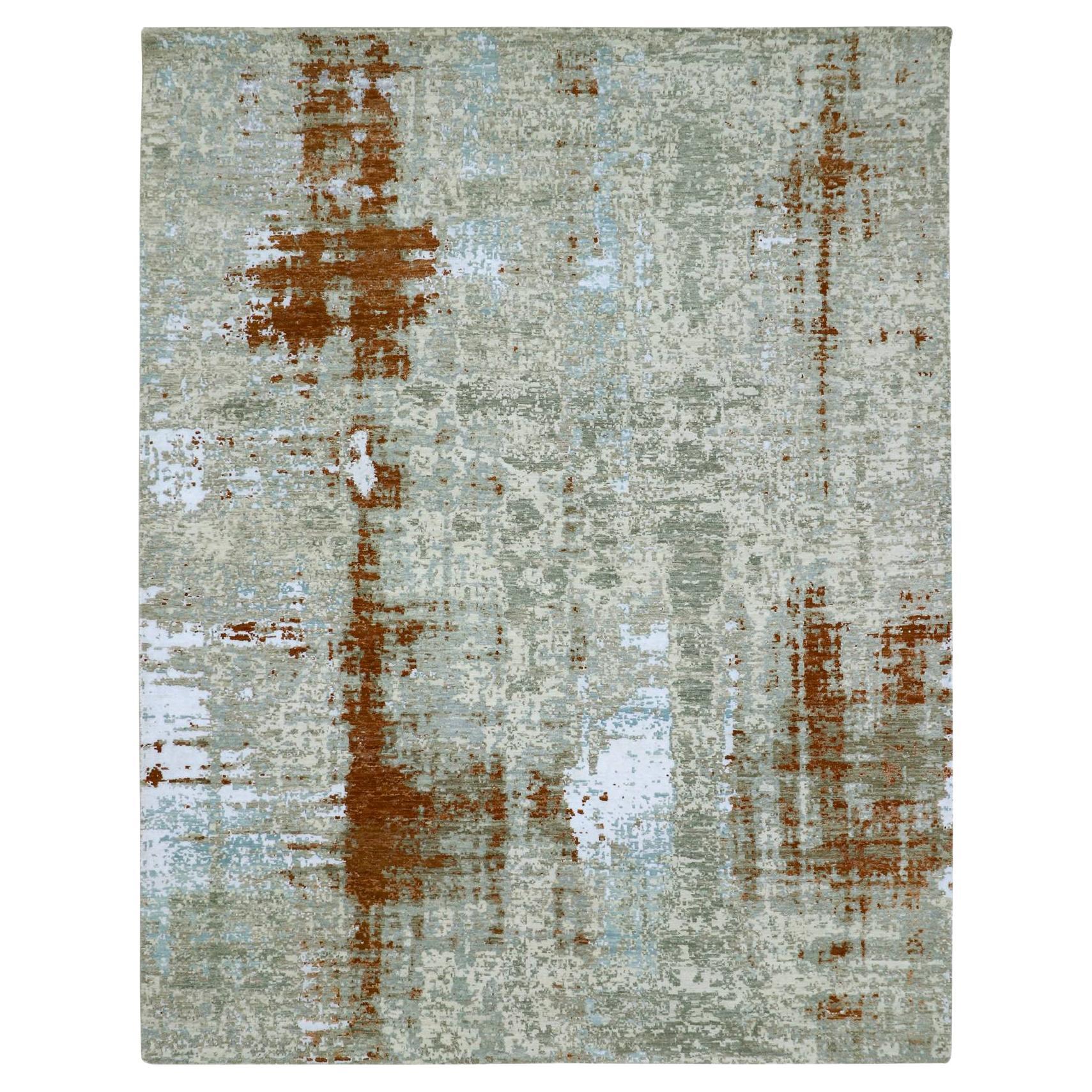 8'1"x10'3" Red with Beige Abstract Design Persian Knot Hand Knotted Wool Rug