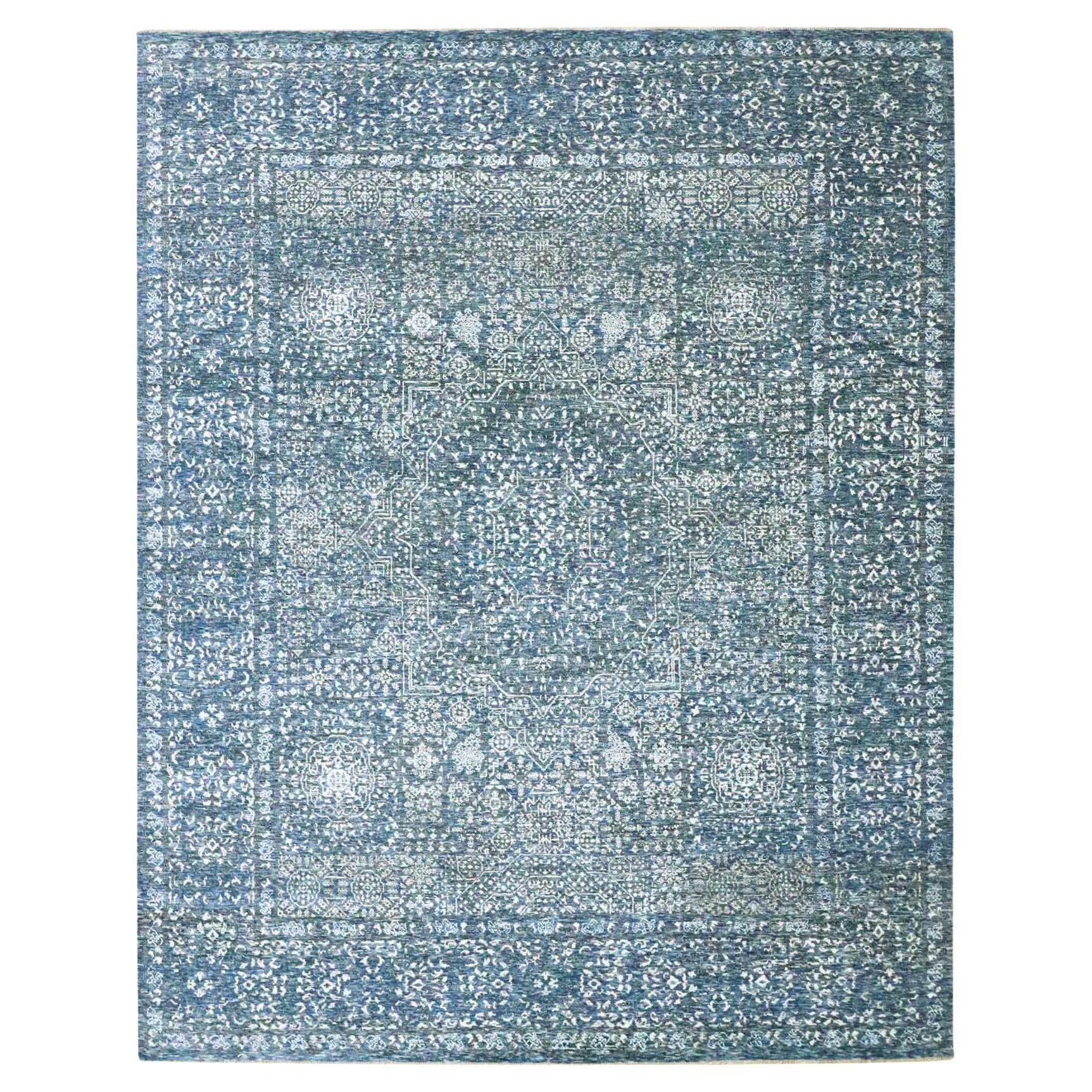 8
1"x10
4" Blue Mamluk Design 14th Century Influence Hand Knotted Pure Wool Rug