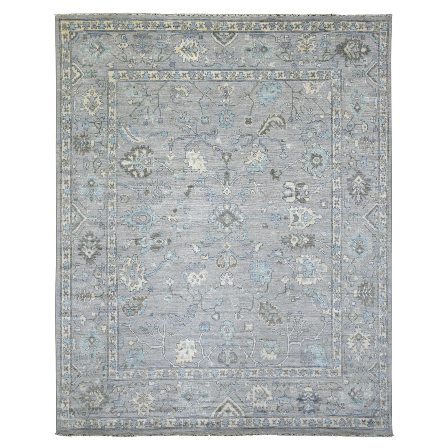 8'1 "x10'4" Gris Angora Oushak All Over Motifs Afghan Tapis de laine noué à la main
