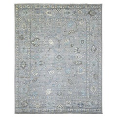 8'1 "x10'4" Gris Angora Oushak All Over Motifs Afghan Tapis de laine noué à la main
