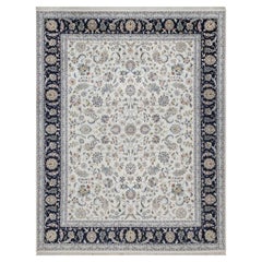 8'1"x10'4" Ivory Nain with Floral Pattern Hand Knotted Wool & Silk 250 KPSI Rug