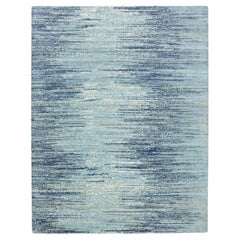 8'1"x10'4" Shades of Blue Horizontal Ombre Design Handgeknüpfter Teppich aus reiner Wolle