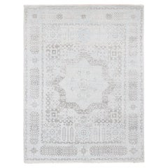 8
1 "x10
5" Blue Mamluke Design annodato a mano in pura seta e lana testurizzata