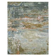 8'1"x10'5" Green Persian Knot Abstract Galaxy Design Hand Knotted Pure Wool Rug