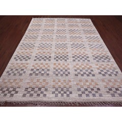 8'1 "x10'5" Bianco Moroccan Weave Soft Colors Design Tappeto annodato a mano in pura lana