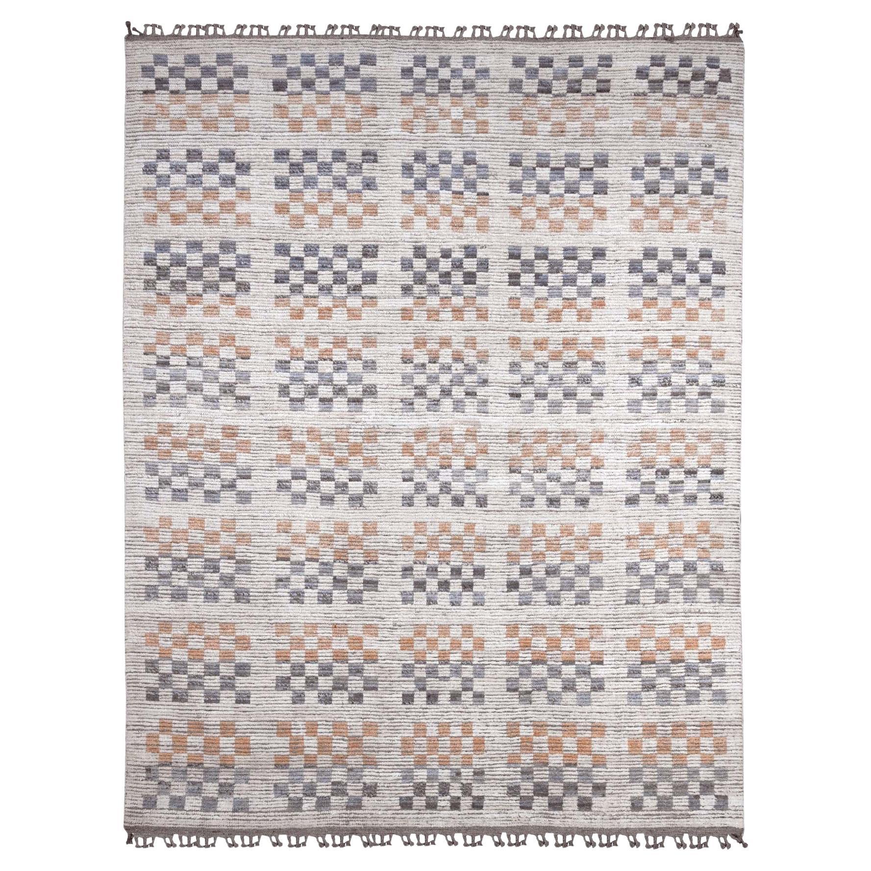 8'1 "x10'5" Bianco Moroccan Weave Soft Colors Design Tappeto annodato a mano in pura lana