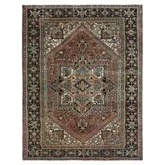 8'1"x10'6" Coral Color Vintage Persian Heriz Slight Wear Hand Knotted Wool Rug