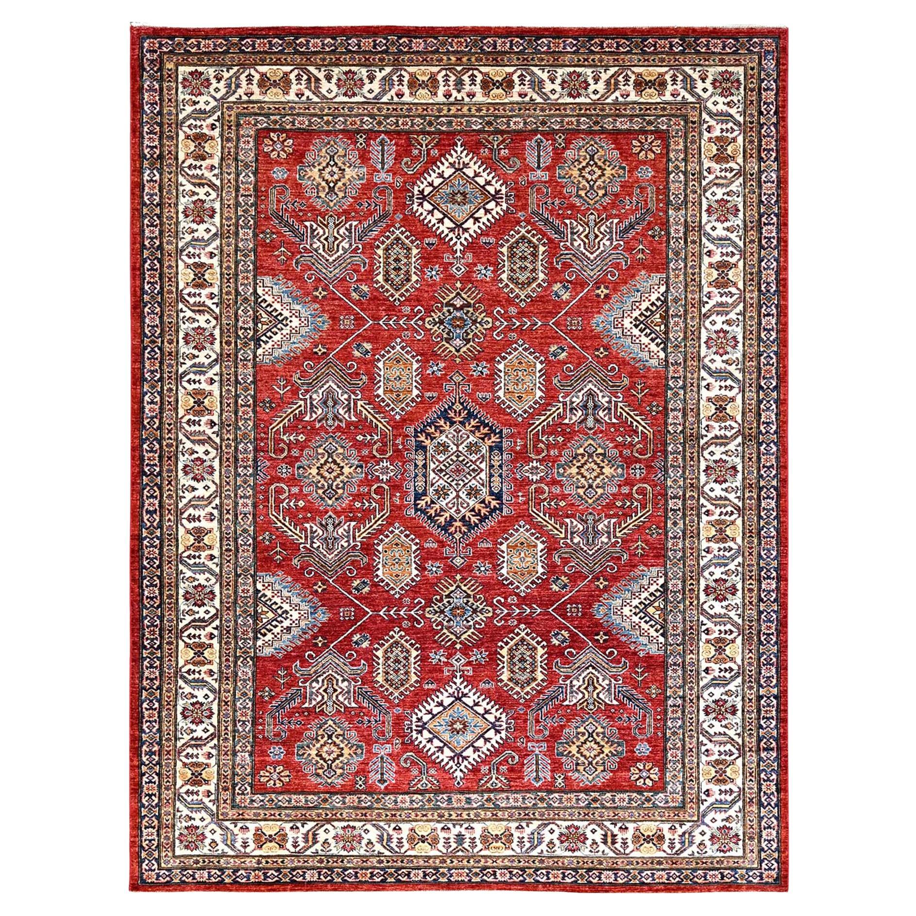 8'1"x10'6" Red 100% Wool Afghan Super Kazak Hand Knotted Oriental Rug